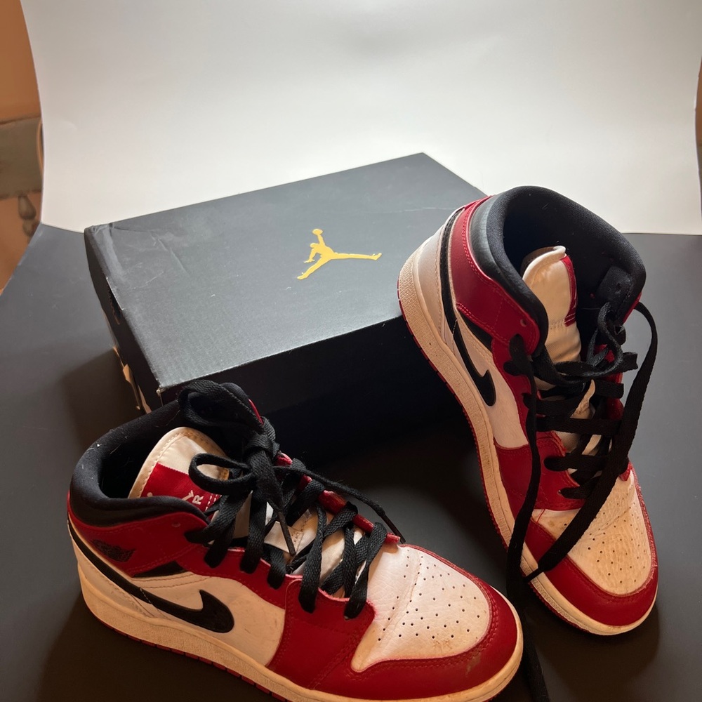 Nike Air Jordans Mid Kids Sneakers Red and White